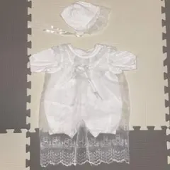 くま柄レース　ベビードレス　退院着