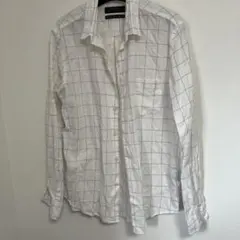 ナノユニバース　メンズ　Ｌ　フレンチリネン チェック柄 長袖シャツ