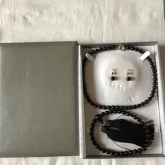 黒珊瑚ネックレス＆イヤリング　数珠3点セット天然石　ケ101