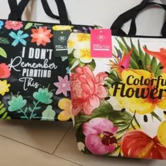 デザインクーラートートバッグ エコバッグ保冷バッグ フラワー 2点
