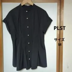 プラステ パールボタンペプラムブラウス シャツ ブラック バンドカラー Mのサムネイル