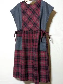 チュニック 赤チェック ウール混紡 秋冬 未使用 訳あり