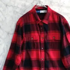★1985　OLD NAVY　長袖ネルシャツ　L　赤黒　チェック　US古着