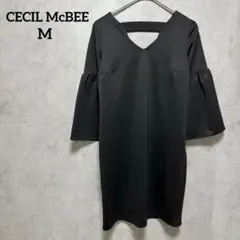 セシルマグビー　チュニック丈ワンピース　袖フレア　黒　Ｖネック　M