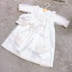 ホワイト ベビードレス フリル付き　帽子セット