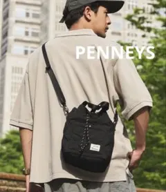 ペニーズ 2WAY ロゴワンポイントワッペン刺繍ドロスト巾着ショルダーバッグ