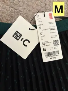 ユニクロ　UNIQLO:C 　プリーツスカート　ドット柄　ブラック☓グリーンのサムネイル