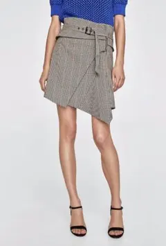 新品☆ZARA ザラ チェック柄アシンメトリースカート XS