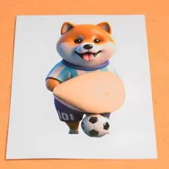 ★立体３Ｄシール★おなかぷにぷにサッカー柴犬★ステッカー★スクイーズ★Ｅ５９