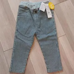 シンプルフリー 10分丈 ストレッチパンツ デニム リブ付き ストライプ