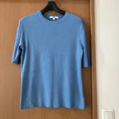 試着のみ　ユニクロ　 UVカット リブ　クルーネック　セーター　5部袖　ブルー系
