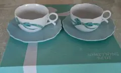 ★新品　サムシング　ブルー デミタスリボンデザイン カップ・ソーサー 2個セット