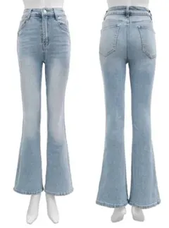 GRL cu498 ハイウエストフレアデニム ライトブルー