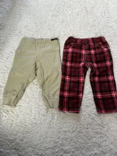 ベビー パンツ 80cm ベージュと赤チェック