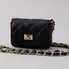 【美品】AULENTTI レザーキルティングミニショルダーバッグ　黒のサムネイル