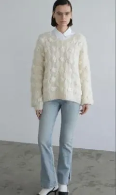 CLANE BUMPY OVER V NECK KNIT TOPS アイボリー