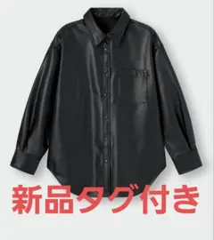 GU フェイクレザーオーバーサイズシャツ ブラック