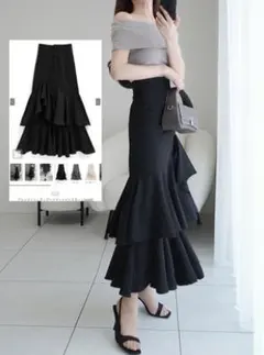 アシンメトリーティアードマーメイドスカート ws03 グレイル ブラック M