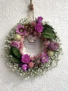 バラが鮮やかな小さな小さなリース ドライフラワー 壁掛け 飾り