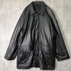 牛革 レザー カーコート 良シルエット 肩パッドなし 中綿 黒 本革 XL