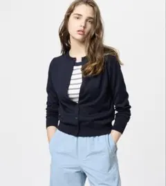 ユニクロ UVカット クルーネックカーディガン長袖 ＬNavy 新品