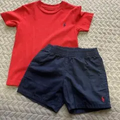ポロラルフローレン　付き赤Tシャツとネイビーパンツセット　3T