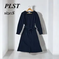 PLST プラステ　ダブルクロスVネックタックワンピース　ネイビー　S