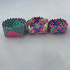 PPバンド 小物入れ 収納かご カラフル 3個セット A