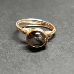 WR708G 天然石 ワイヤーリング ブラックトルマリンインクォーツ