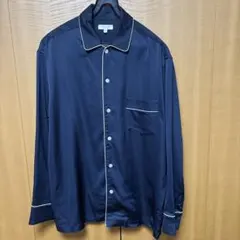 ネイビー サテン風 長袖シャツ