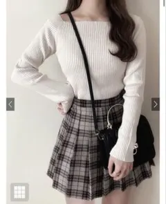 GRL スクエアネックリブニットトップス rut072 s アイボリー
