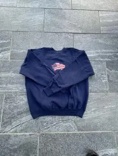 Hanes ネイビー トレーナー アメリカ国旗刺繍　古着