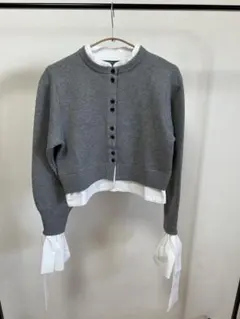 bibiy 好きな方 パールフリル付きグレー長袖ニット S 2025年最新