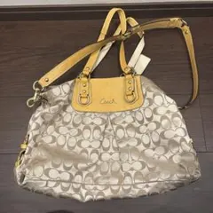 COACH コーチ 2way ショルダートートバッグ ベージュ/イエロー系