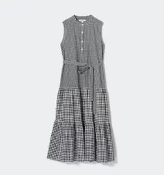 ユニクロ スラブコットンワンピース ギンガムチェック ティアード