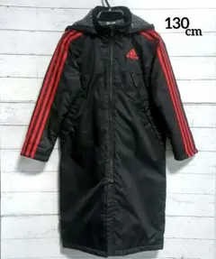 【美品】adidas ベンチコートフード付き 130cm ブラック/レッドライン