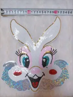 1206.可愛いキラキラスパンコール付兎ちゃんのBIGワッペン