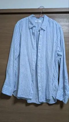 UNIQLO 長袖シャツ Lサイズ 青白ストライプ