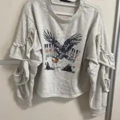 フリル袖 グラフィックスウェット グレー
