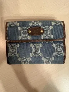 CELINE セリーヌ 二つ折り財布 パリマカダム トリオンフ デニム レザー