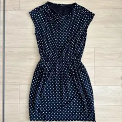コムサイズム　ドット柄ワンピース　ネイビー　M