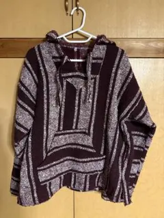 【レトロ古着】メキシカンパーカー フーディー ストライプ ボルドー Lサイズ