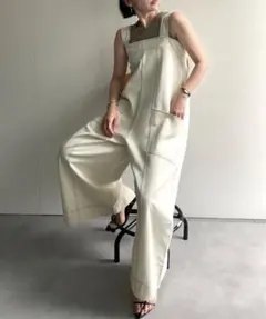 ap retro 配色ステッチワイドサロペット