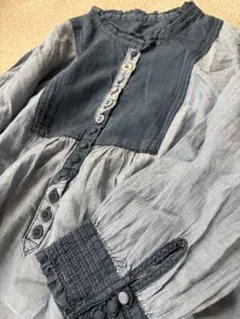 H&M デニム フリルブラウス &NOW 切替 ブルー