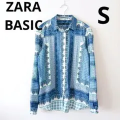 ZARA BASIC ペイズリー柄 シャツ ブラウス 長袖 S ブルー 青系のサムネイル