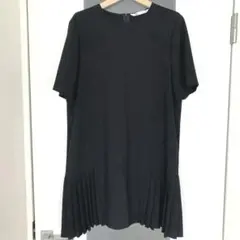 ZARA 半袖プリーツミニワンピース　膝上　チュニック　黒　Lサイズ