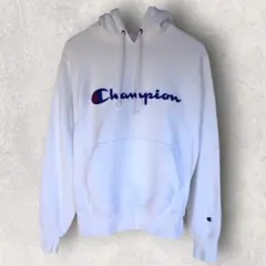 US企画Championチャンピオンリバースウィーブパーカー刺繍ロゴ白M相当