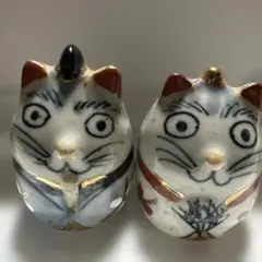猫　招き猫　2体セット 陶器製のサムネイル