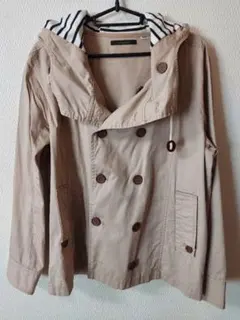 チャオパニック　ベージュ ダブルブレストジャケット フード付き