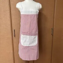赤と白のストライプエプロン裏地付　LANGフキン　おまけあり
